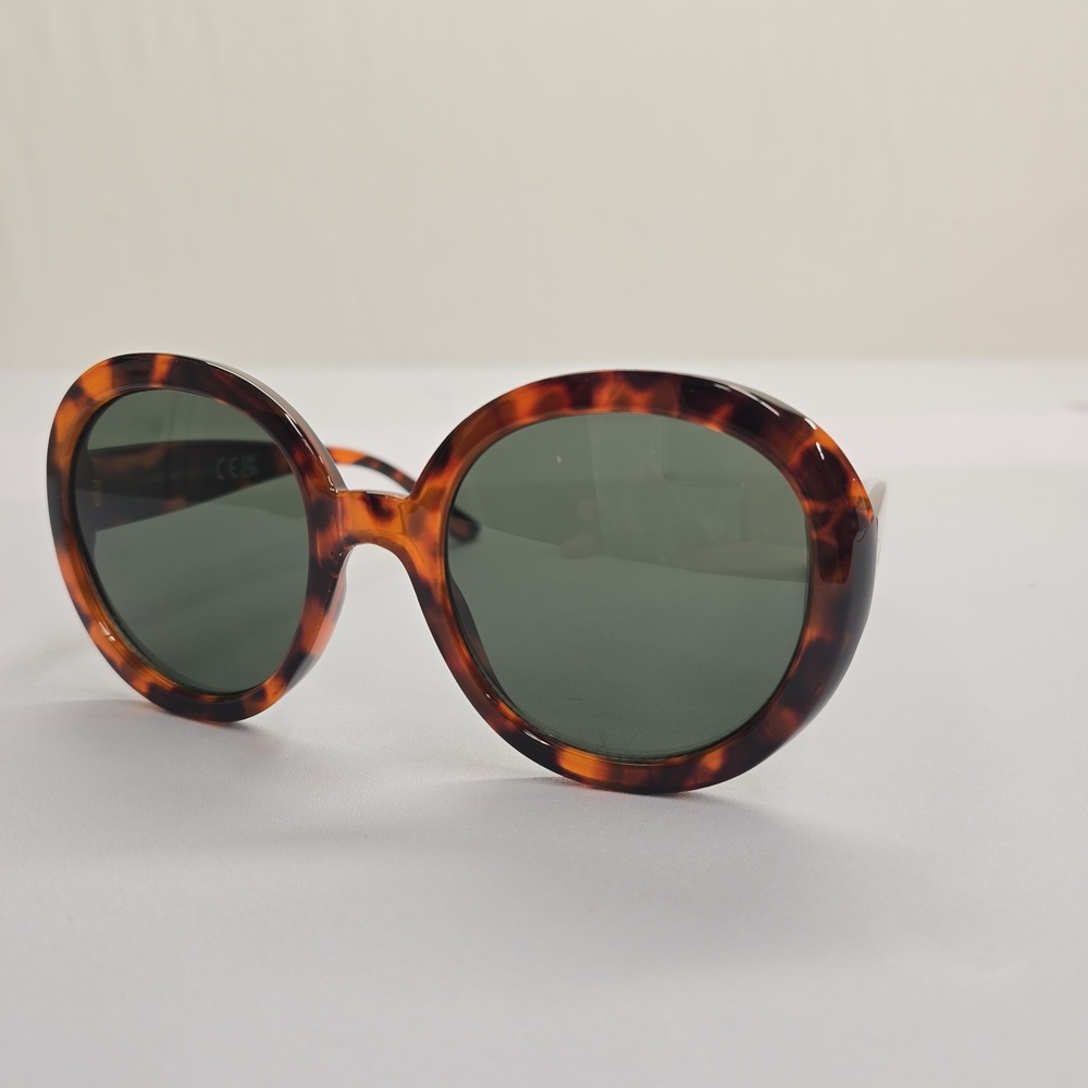 NEW Oversized Round Tortoise Shell Sunglasses Brown Retro Style Dark Lens - Picture 5 of 8
